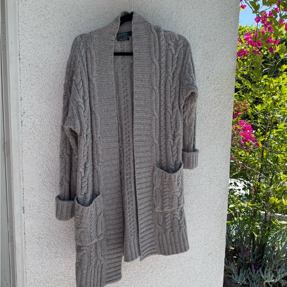Ralph Lauren Taupe Cable Knit Cardigan